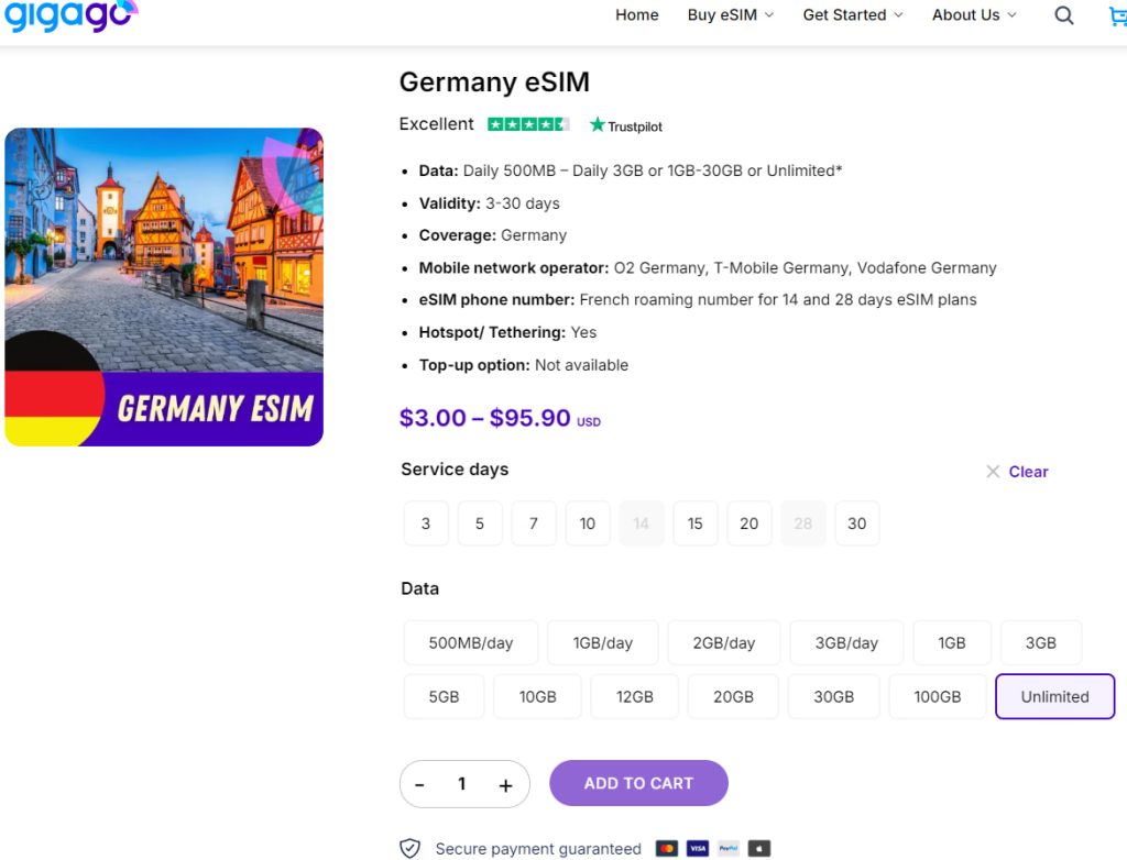 GIGAGO Germany eSIM unlimited data