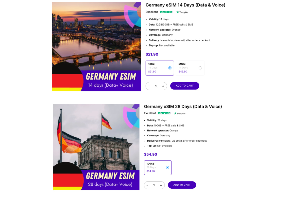 gigago germany esim plans with phone number